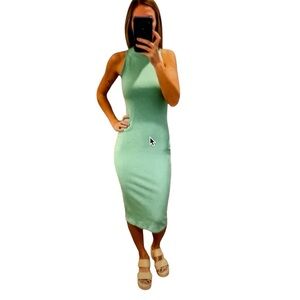 VICI Ribbed Mock Neck Bodycon Midi Dress Light Green Women’s Large